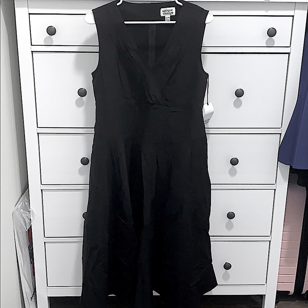 Unique Vintage 1950s Black Sleeveless Delores Swing Dress